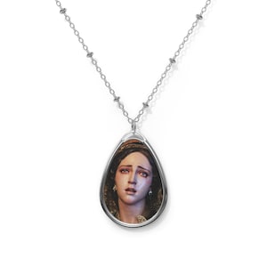 Our Lady of Sorrows - Catholic pendant - Oval necklace - Virgin Mary tears - Virgin of Sorrow - Religious gifts - catholic pendants