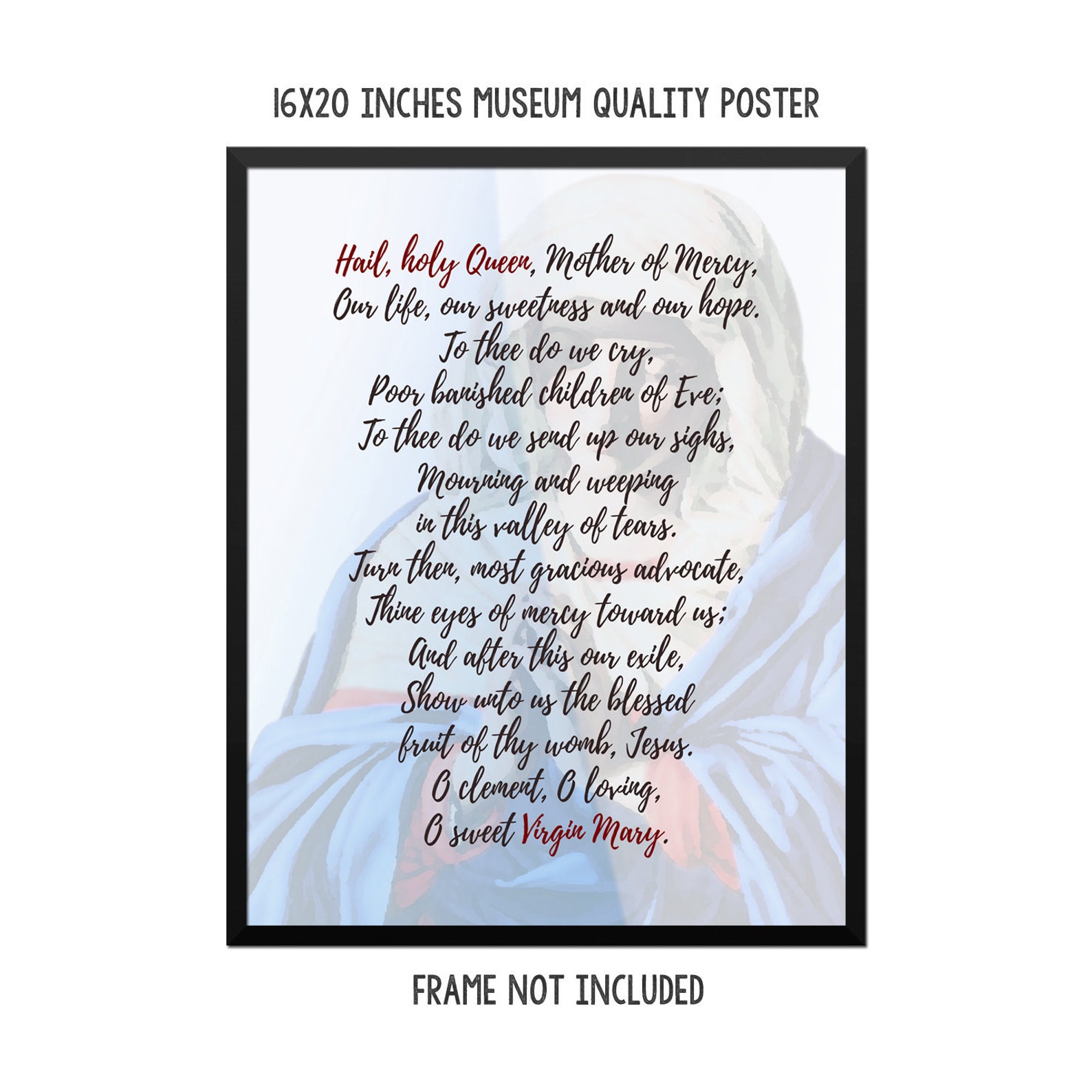 Hail Holy Queen Prayer - Salve Regina - Poster - Art Print - Catholic ...