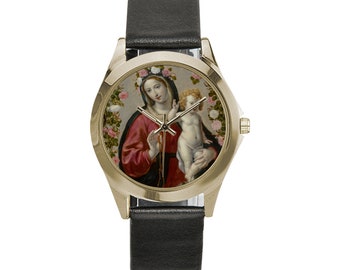 Religious gifts - Virgin of the Rosary - Unisex Leather Watch - wrist watch - Holy Art - Catholic gifts - Our Lady of the Rosary - Holy gift