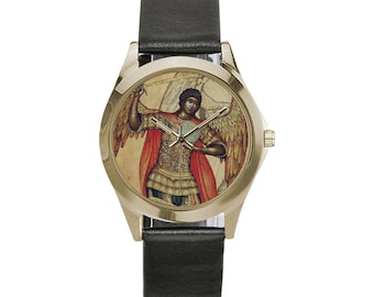 Saint Michael Archangel - Unisex Leather Watch - wrist watch - religious gifts - St Michael - Catholic Saints - Angels