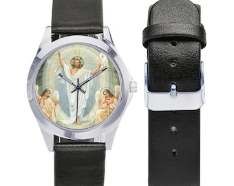 Risen Christ - Unisex Leather Watch - wrist watches - catholic gifts - Jesus Watch - Jesus Christ Watch - religious gift - Easter gift idea