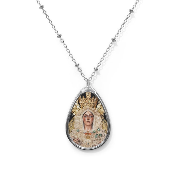 Macarena of Seville - Brass pendant - Virgin Mary - Our Lady of Sorrows - Oval necklace - Religious gifts - catholic pendants