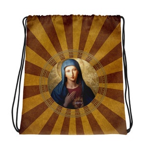 Katholisches Geschenk - Unbeflecktes Herz Mariens - Kordelzug - katholische Taschen - religiöse Geschenke - religiöse Kunst - Jungfrau Maria