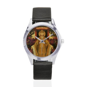 Blessed Virgin Mary Mystical Rose - Unisex Leather Watch - wrist watch - Watches - religious gifts - Catholic Art - christian gift ideas