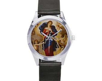 Unisex Leather Watch - Virgin Mary Undoer of Knots - catholic gifts - catholic watch - wrist watch - Virgin Mary watch - religious gifts
