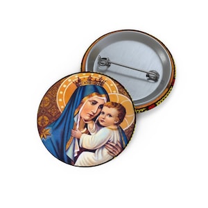 Our Lady of Mount Carmel - High Quality Metal Pin Button - 3 sizes from small to very large - Holy Art - Virgin of Carmel - Catholic Badge