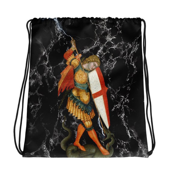 St Michael Archangel Drawstring Bag Religious Bags Gym Bag Saint Michael Religious Gift Ideas Holy Art Etsy