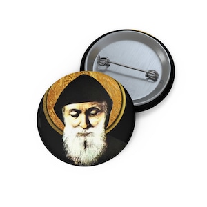 St Charbel Makhluf - High Quality Metal Pin Button - 3 sizes from small to very large - Catholic Saints - Catholic Badge