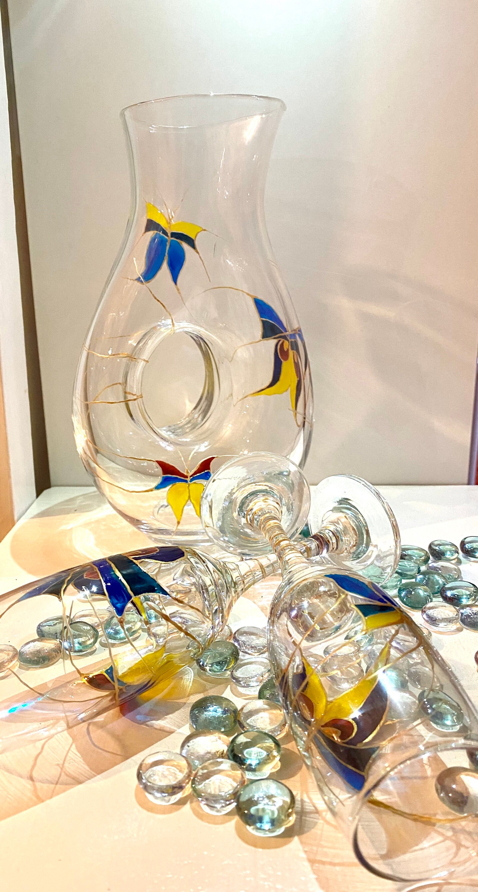 Hand Painted Wine Set Two Glasses and Decanter. Unique Etsy