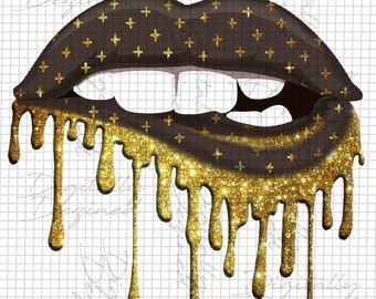 Louis Vuitton Dripping Gold Lips Framed Art Print