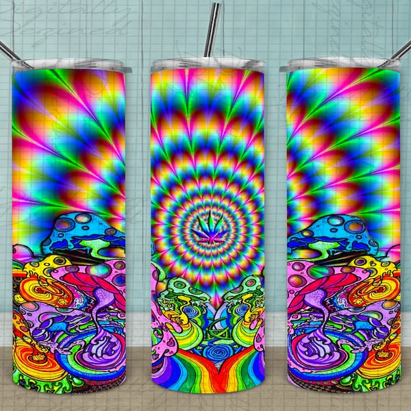 Trippy Psychedelic Weed Cannabis Optical Illusion 20ozTumbler Sublimation Design, Craft, 420 Gift Idea, Gift For Him / Her, PNG