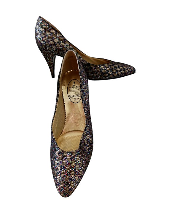 ST MICHAEL Court Shoes Size Gold Multi Sparkle Heels Marks