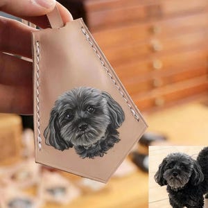 Custom Hand Painted Pet Leather Bag Charm Personalized Handmade Keychain Pet Portrait Dog/Cat Memorial Gift Bag Tag Leather Luggage Tag