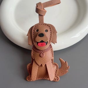 Handmade Golden Retriever Leather Bag Charm Keychain Dog Gift Bag Tag Leather Luggage Charm Car Rearview Mirror Pendant Pet Lover Gift