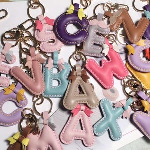 Custom Handmade Leather Initial Name Bag Charm Alphabet Bag Tag Leather Keychain Gift Luggage Charm Leather Name Keyring Personalized Gift