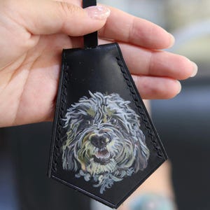 Custom Hand Painted Pet Leather Bag Charm Personalized Painting Handmade Pet Portrait Dog Memorial Cat Keychain Dog Gift Leather Luggage Tag