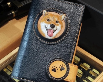 Funda de cuero personalizada para pasaporte de mascotas, con retrato de perro o gato esculpido a mano, billetera de viaje personalizada, regalo conmemorativo para mascotas.