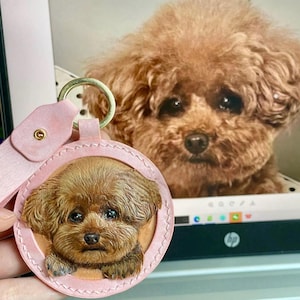 Porte-clés en cuir personnalisé pour animal de compagnie, sculpté à la main, portrait de chien/chat, breloque pour sac, souvenir personnalisé pour animal de compagnie, cadeau, peinture pour animal de compagnie, étiquette de sac