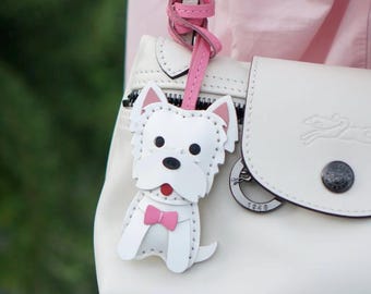 Handgefertigte Leder Westie Taschenanhänger, West Highland White Terrier Hund Taschenanhänger, Geschenk für Tierliebhaber