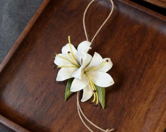 Lily Leather Flower Bag Charm- Handmade Lilies Floral Purse Charm, Mother's Day Gift