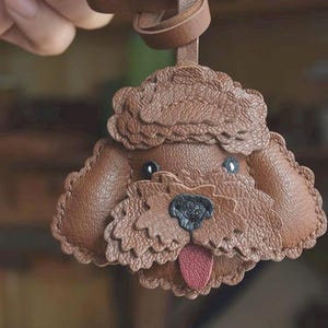 Handmade Leather Poodle Bag Charm, Dog Keychain, Car Pendant, Christmas gifts