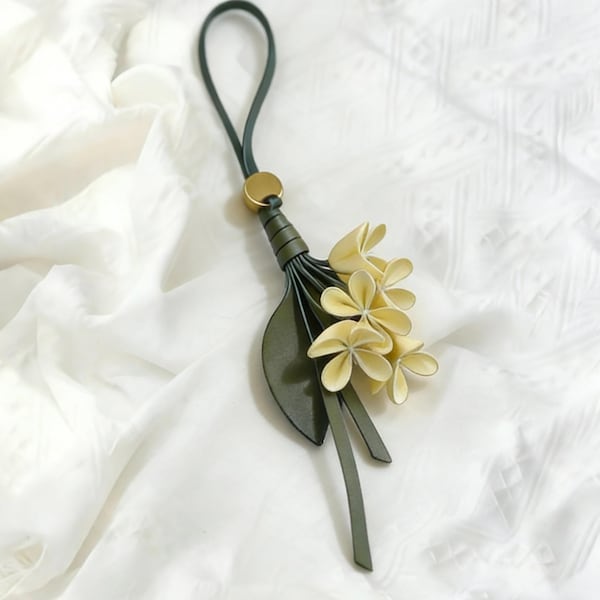 Leather Flower Bag Charm- Handmade Floral Purse Charm Handbags, Keychain, Bag Accessory, Gift for Her