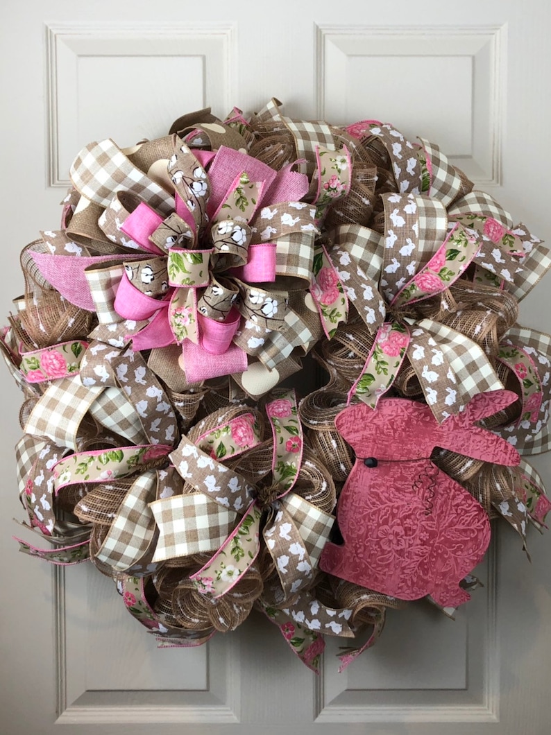 Farmhouse easter Wreath for Easter Wreath for Spring Spring Wreath Easter Bunny Wreath Deco Mesh Wreath, Wreath Rustic Easter wreath