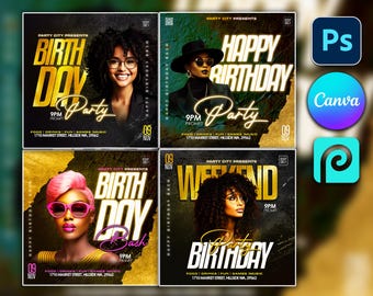 BUNDEL Canva BEWERKBARE verjaardagsflyersjablonen, evenementflyers, Photoshop-flyers, luxe feestflyer, verjaardagsfeest, gouden flyer