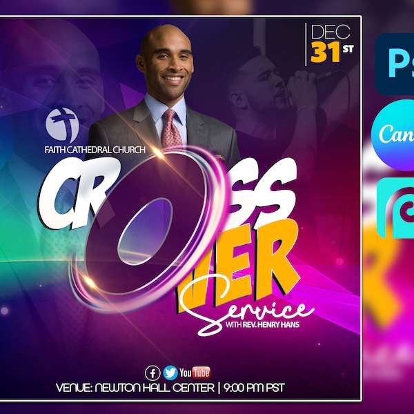 CANVAS Crossover Service Flyer Design, Photoshop Editable PSD template Worship Flyer, Church flyer, Flyer Sale, Church Flyer Template