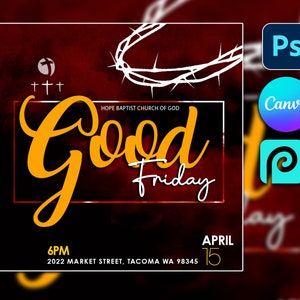 CANVA Goede Vrijdag Flyer, PSD Pasen Flyer-sjablonen, Kerkflyers, Goede Vrijdag Flyer-sjabloon 10 "x 10", Bewerkbare PSD-sjabloon