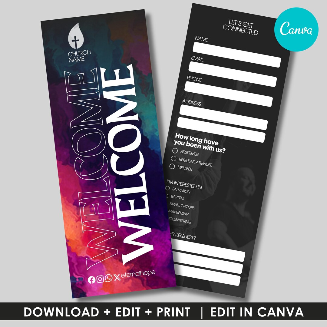 Church First Timer Card Customizable CANVA Church Connect Card Template for New Visitors ...