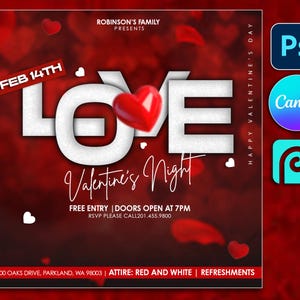 Valentine&#39;s Day Flyer Template 5&quot;x5&quot;, CANVA Editable PSD template Valentine&#39;s Day Flyer, Flyer Sales, February 14, Valentines Party