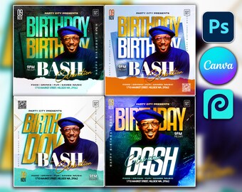 BUNDEL Canva BEWERKBARE verjaardagsflyersjablonen, evenementflyers, Photoshop-flyers, luxe feestflyer, verjaardagsfeest, gouden flyer