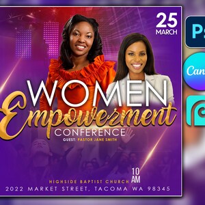 Flyer Canva et Photoshop, conception de Flyer de conférence des femmes, modèle PSD modifiable Flyer de culte, Flyer d'église, Flyer de vente, Flyer d'église