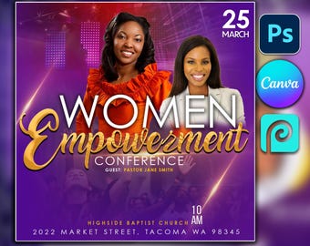Canva and Photoshop Flyer, Women's Conference Flyer Design, Editable PSD template Worship Flyer, Church flyer, Flyer Sale, Church Flyer