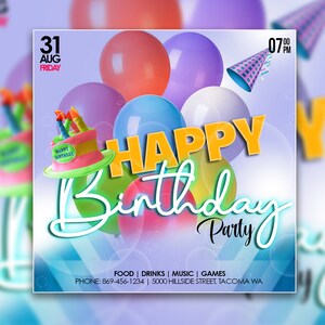 Mädchen Geburtstagsflyer Vorlage 10"x10", Bearbeitbare PSD Vorlage Geburtstagsflyer, Geburtstagsflyer für Mädchen, Flyer Sale, Happy Birthday Flyer, Mädchen