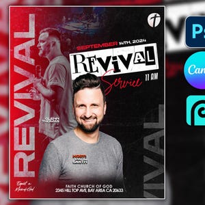 Editable RED BLACK Church Event, canva church flyer | CANVA Flyer Template, Editable in Canva, Photoshop, revival, Church Editable Flyer