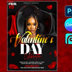 Valentine&#39;s Day Flyer Template 5&quot;x7&quot;, CANVA Editable PSD template Valentine&#39;s Day Flyer, Flyer Sales, February 14, Valentines Party