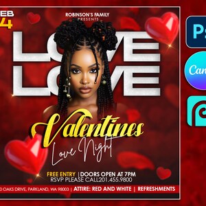 Valentine&#39;s Day Flyer Template 5&quot;x7&quot;, CANVA Editable PSD template Valentine&#39;s Day Flyer, Flyer Sales, February 14, Valentines Party