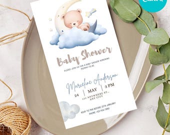 CANVA Editable Oh Baby Shower Invitation Gender Neutral Baby Shower Invitation Minimalist Brown Baby Shower Invite Template INSTANT DOWNLOAD