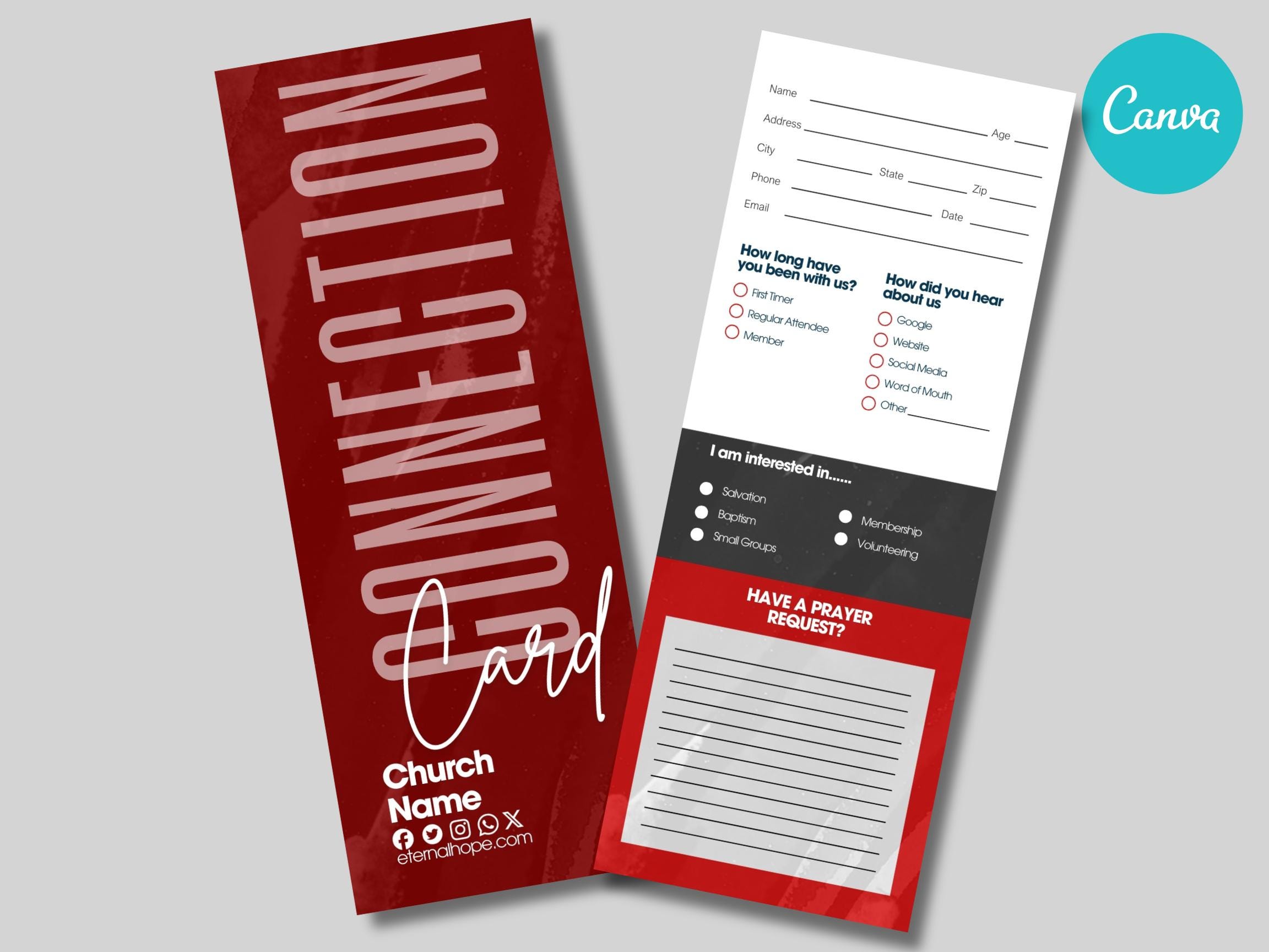 Church First Timer Card Customizable CANVA Church Connect Card Template for New Visitors ...