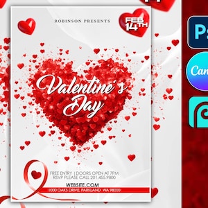 Valentine&#39;s Day Flyer Template 5&quot;x7&quot;, Editable PSD template Valentine&#39;s Day Flyer templates, Valentine&#39;s Day Flyer design, Flyer Sales