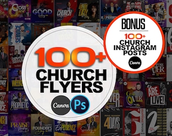 100 Bundle Church Flyers CANVA, template, Editable on Canva, Worship, BUNDLE Conference flyers, Church service, BONUS 100 Instagram Posts