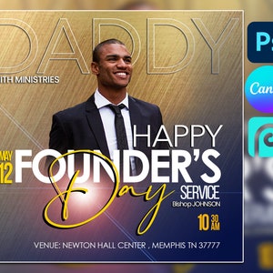Founder&#39;s Day Flyer Template for CANVA and PHOTOSHOP, Editable PSD template Founder&#39;s Day Flyer, flyer Template, Flyer Sale, Happy Birthday