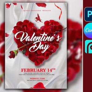Valentinstag Flyer Vorlage 5 "x7", Bearbeitbare PSD-Vorlage Valentinstag Flyer Design, Valentinstag Flyer Design, Flyer Verkauf