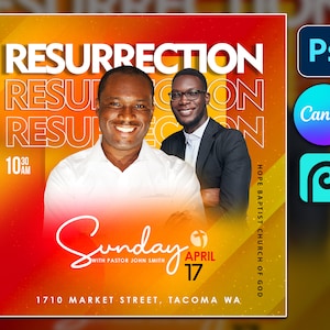 Canva Resurrection Sonntag Flyer, Photoshop Oster-Flyer-Vorlagen, PSD-Kirchen-Flyer, Flyer-Vorlage 10 "x 10", bearbeitbare PSD-Vorlage