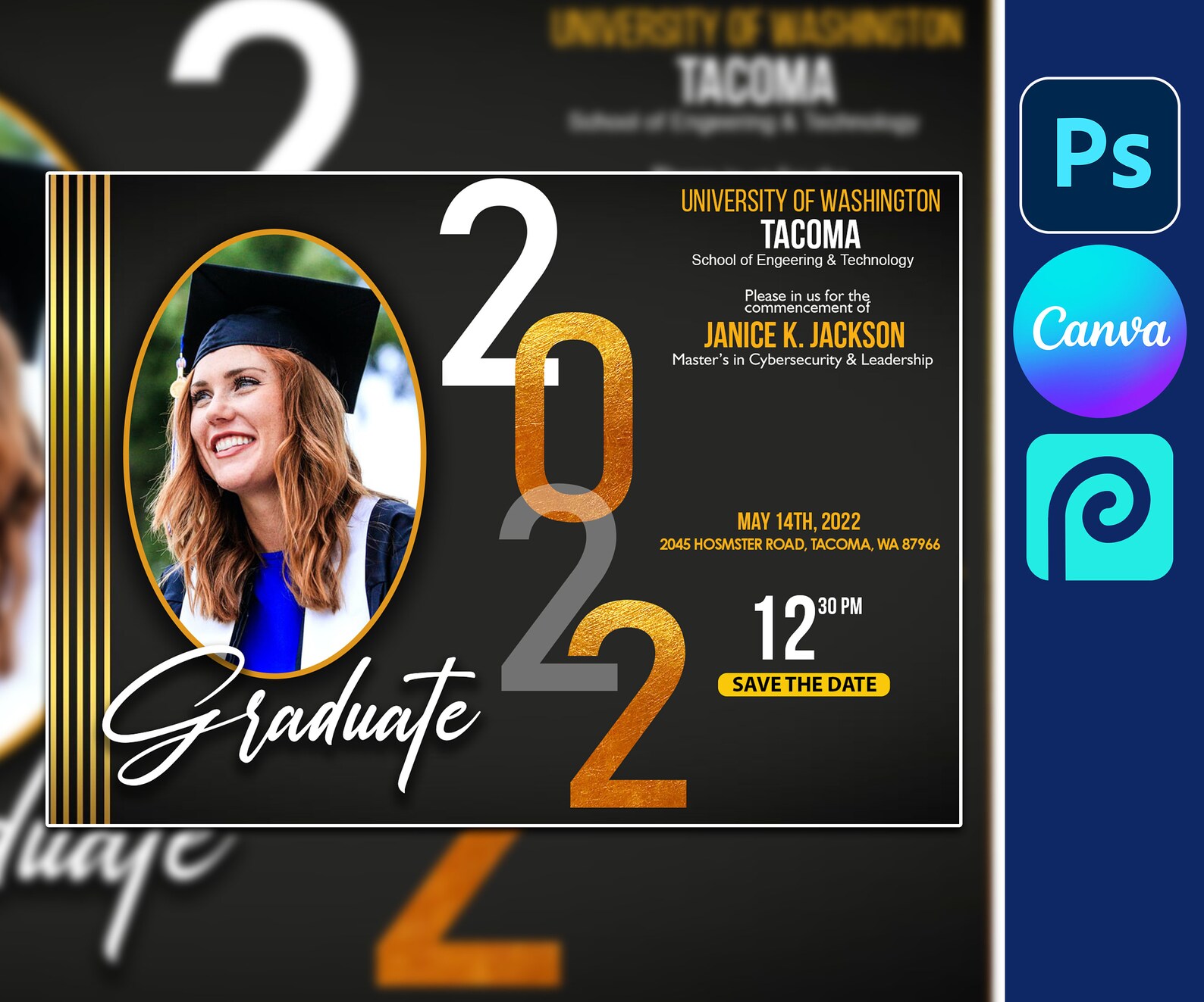 Canva Graduation Invitation Flyer, Graduation Party Invitation Template