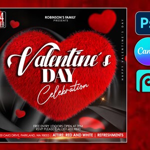 Valentine&#39;s Day Flyer Template 5&quot;x7&quot;, CANVA Editable PSD template Valentine&#39;s Day Flyer, Flyer Sales, February 14, Valentines Party