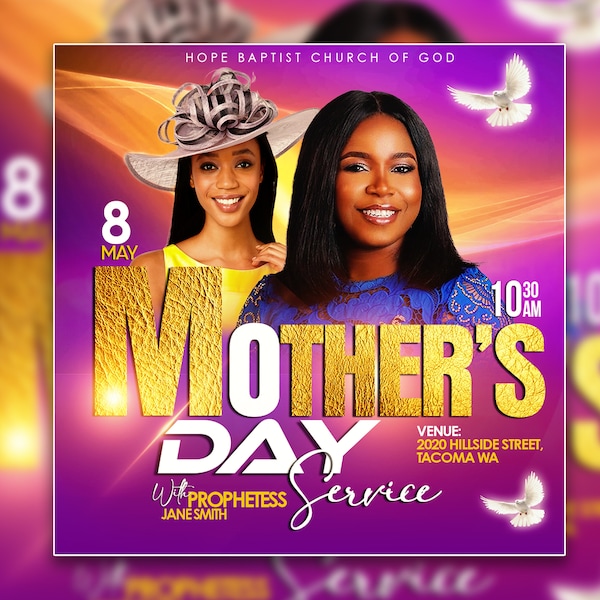 Mother's Day Flyer, Happy Mother's Day Flyer Templates, Church Flyers, Flyer Template 10"x10", Editable PSD template, Worship Flyer Template