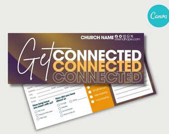 Anpassningsbar CANVA Church Connect-kortmall för nya besökare | Redigerbar Canva-design | Formulär för förstagångsgäster | Välkomstskylt för kyrkan